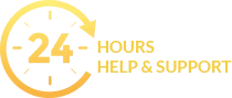 24-hour customer support icon with headset.